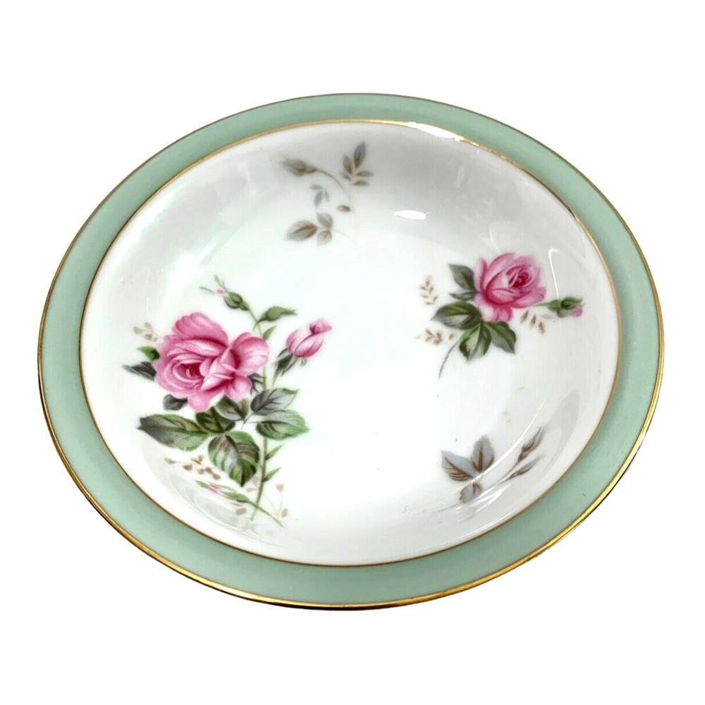Noritake Priscilla Dessert Berry Bowl 5310 Pink Roses Gold Trim Green Accent Vtg